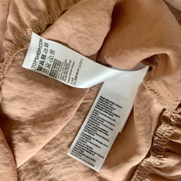 Topshop Peachy Pink Ruffle Satin Blouse Boho Flutter Bell Sleeves Size 2 - Picture 5 of 8